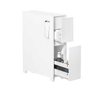 SoBuy Mueble de Baño Estrecho con Ruedas - Armario Baño con Cajones para Papel Higiénico, Mueble Auxiliar Multifuncional en Madera, Blanco, 20x75x60 cm, BZR111-W