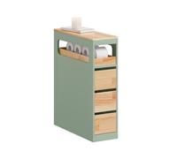 SoBuy Mueble de Baño Estrecho, Mueble Auxiliar Baño con Ruedas, con 3 Cajones y 1 Compartimento Abierto, Armario en Madera, Fácil de Mover, Verde 65x24x82cm BZR54-II-GR