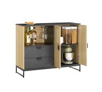 SoBuy Mueble de Entrada con Estante para Microondas Ø6 cm y Rack para Copas de Vino, Estante Ajustable, Patas Metálicas Elevadas, Cocina y Sala de Estar, Roble Negro, 107×40×85 cm FSB103-N