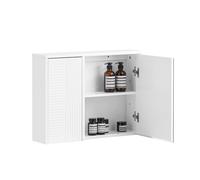 SoBuy Mueble de Pared con Espejo Armario Suspendido con 2 Puertas 4 Estantes Armario de Baño para Colgar Blanco 60 x 15 x 46cm BZR153-W ES