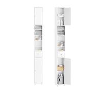 SoBuy Mueble Estantería Estrecho Blanco de Madera- Mueble Salón Moderno, Estanterías Almacenaje Vertical con 1 Cajón & 2 Puertas para Salón, Cocina y Baño, 20x20x180cm BZR34-II-W