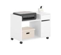 SoBuy Mueble Impresora con Ruedas Mesa Auxiliar con Cajón Puerta y Estantes Cajonera Oficina Compacta para Escritorio Armario Pequeño Blanco 72x40x54 cm ASK02-W