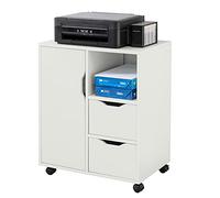 SoBuy Mueble Impresora Mesa para Impresora con Ruedas Cajonera Oficina con 2 Cajones, 1 Puerta y 1 Estante Abierto Mueble Archivador Armario Oficina Blanco 60x35x70cm FBT105-W