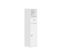 Sobuy | mueble portarrollos con escobillero blanco | mueble de baño con cajón organizador | armario de aglomerado blanco para aseo | 20×20×85 cm | bzr219-w 20 cm