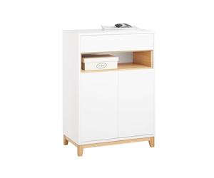 SoBuy Mueble Recibidor Aparador Blanco - Mueble Auxiliar con Cajón y Estantes Ajustables para Entrada, Salón y Cocina - Diseño Compacto de Bambú MDF Ecológico, 80kg, 60x34x85cm, FSB97-WN