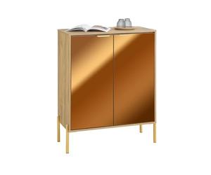 SoBuy Mueble Recibidor con Puertas de Espejo - Aparador Estrecho con 5 Estantes Ajustables, Mueble Auxiliar Moderno para Entrada, Salón o Cocina, Dorado 83x38x100 cm FSB96-G