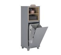 SoBuy Mueble Ropa Sucia baño con Saco abatible - Armario baño Estrecho con 2 Compartimentos, cesto para Ropa Sucia - Baúl y Mueble de baño para lavandería, Gris Oscuro 35x105x30cm BZR146-DG