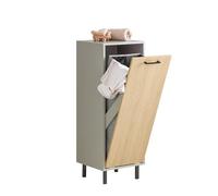 SoBuy Mueble Ropa Sucia baño con Saco abatible - Armario baño Estrecho con Patas de Metal y cesto para Ropa Sucia Gris Natural 31,5x86x30cm BZR132-NG