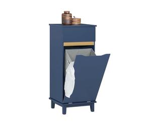 SoBuy Mueble Ropa Sucia baño Estrecho con Saco abatible Armario baño con cajón y Patas de Madera de Pino Mueble Auxiliar Resistente a la Humedad para Espacios pequeños Azul 40x96x40cm BZR114-B