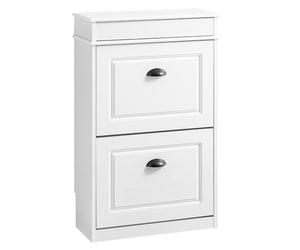 SoBuy Mueble Zapatero Estrecho Entrada Recibidor, Zapatero Blanco Estrecho con Cajón, Diseño Vintage Madera Blanca, Mueble Recibidor 24 cm Fondo, 54x24x85 cm, FSR78-WG