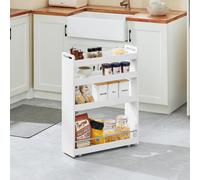 Sobuy Nsr01-W Estante de nicho de 4 niveles, estante de cocina con ruedas, carrito organizador rodante para baño, color blanco, BHT aprox. 18X82X60Cm BLANCO