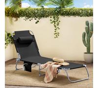 SoBuy OGS35 Tumbona plegable tumbona de jardín plegable con cojín para la cabeza y bolsillo lateral; tumbona de playa para balcón, 155 x 56 x 81 cm Negro