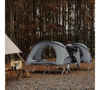 SoBuy OGS60-HG Tienda de supervivencia Cama de campamento Juego de camping 4 en 1 con saco de dormir Colchón y accesorios Tienda de campaña para 1 persona Gris