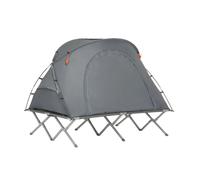 SoBuy OGS60-L-HG Tienda de campaña de supervivencia con tienda de campaña Cama de campamento Juego de camping 4 en 1 con saco de dormir y accesorios Tienda de campaña para 2 personas Gris 194x157x145c
