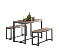 SoBuy OGT25-N Juego de 2 Bancos y 1 Mesa de Comedor Mesa de Cocina de 110 x 58 x 74 cm con 2 Taburetes de 95 x 29 x 46 cm Marco de Acero, para Comedor Sala de Estar ES