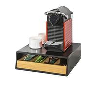 SoBuy Organizador de cápsulas de café con cajón de bambú - Porta cápsulas y dispensador compacto con soporte y cajones para cápsulas café en cocina, encimera o estación de café 31x30x10cm FRG280-SCH