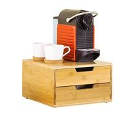 SoBuy Organizador de Cápsulas de Café y Té de Bambú con Cajón - Caja Organizadora de 2 Niveles con Bandeja Superior para Cocina, Barra de Café y Oficina, Porta Cápsulas Compatible 31x18x30 cm FRG82-N