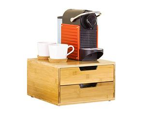 SoBuy Organizador de Cápsulas de Café y Té de Bambú con Cajón - Caja Organizadora de 2 Niveles con Bandeja Superior para Cocina, Barra de Café y Oficina, Porta Cápsulas Compatible 31x18x30 cm FRG82-N