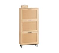 SoBuy Zapatero Estrecho Madera - Zapatero Entrada Recibidor - 3 Solapas con Puertas de Ratán, para Pasillo y Entrada, 60 x 24 x 127 cm, FSR155-N