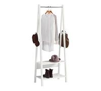 SoBuy Perchero con 2 Estantes y Barra Colgar | Perchero independiente con almacenamiento para dormitorio y pasillo, blanco FRG59-W