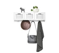 SoBuy Perchero de Pared con 3 Cestas y 4 Ganchos Estante de Pared para Pasillo Entrada 80 x 20 x 25 cm FHK19-W ES