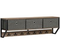 SoBuy Perchero de pared con 3 cestas y 7 ganchos dobles madera marrón