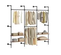 SoBuy Perchero de Pared con 4 Barras para Colgar + 4 Estantes MDF, Perchero Burro 120 kg de Capacidad, Colgador de Ropa para Dormitorio, 265x48x220cm, Industrial Negro KLS19-SCH