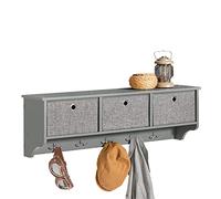 SoBuy Perchero Pared Madera con Estante y 5 Ganchos de Metal - Colgador Pared con 3 Cajones para Entrada, Dormitorio y Sala de Estar - L100cm x D20cm x H31cm - Madera y Metal Gris FRG282-HG