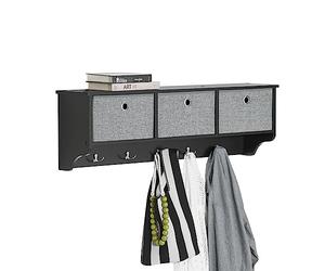 SoBuy Perchero Pared Madera con Estante y 5 Ganchos de Metal - Colgador Pared con 3 Cajones para Entrada, Dormitorio y Sala de Estar - L100cm x D20cm x H31cm - Madera y Metal Negro FRG282-SCH