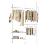 SoBuy Perchero Telescópico con Barras y Estantes | Armario abierto ajustable para dormitorio y vestidor, color blanco FRG34-II-W