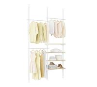 SoBuy Perchero Telescópico con Estantes y Barras | Armario abierto regulable para ropa con estructura resistente blanco natural KLS17-WN