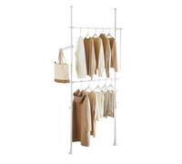 SoBuy perchero telescópico para ropa con barras, dormitorio | Colgador resistente ajustable, armario abierto para vestidor y almacenamiento de ropa, blanco, FRG109-II-W