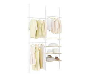 SoBuy Perchero Telescópico Resistente, Armario Abierto Ajustable con Estantes & Barras para Ropa, Burro de Ropa Blanco Natural KLS17-WN