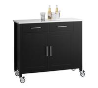 SoBuy Rolling Trolley Cocina Trolley Gabinete de Almacenamiento sobre Ruedas multifunción Buffet con Estante Lateral, Puertas y cajones Bandeja de Acero Inoxidable, 107x46x94 cm, FKW108-SCH