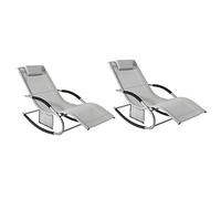SoBuy Set 2 Tumbonas de Jardín Exterior con Cojín, 150×63×87cm hasta 150 kg | Set de 2 Sillas de Playa con Bolsillo Lateral, Estructura de Metal Robusta, Revestimiento Transpirable, Gris, OGS28-HGx2
