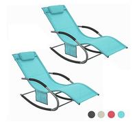 SoBuy Set 2 Tumbonas de Jardín Exterior con Cojín, 150×63×87cm hasta 150 kg | Set de 2 Sillas de Playa con Bolsillo Lateral, Estructura de Metal Robusta, Revestimiento Transpirable, Turquesa, OGS28-HBx2