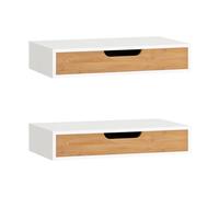 SoBuy Set de 2 Estante Flotante con Cajón - Estantería Moderna para Entrada, Sala y Dormitorio - Blanco & Natural 40x24x8cm FRG92-WNx2