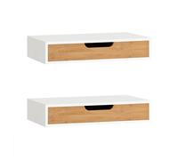 Sobuy | set de 2 estantes de pared blancos con cajón | balda flotante con un cajón y un estante | mesilla de noche mural en mdf | 40×24×8 cm | capacidad de carga 16 kg | frg92-wnx2 40 cm