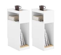 SoBuy Set de 2 Mesa Auxiliar Estrecha con cajón, mesita de Noche compacta para Espacios pequeños, Mesa de sofá con Almacenamiento, 20×35×60 cm, Blanco FBT171-WNx2