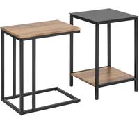 SoBuy Set de 2 mesas auxiliares madera y vidrio negro