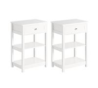 SoBuy Set de 2 Mesita de Noche con 1 Cajón & 2 Estantes, Mesa Auxiliar Moderna, Blanca, L45 x P30 x A68cm, FBT46-Wx2