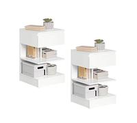 SoBuy Set de 2 Mesita de Noche con 1 cajón y 2 estantes, Mesa Auxiliar, Moderna Mesa de Noche Dormitorio, 39 x 39 x 65 cm, Blanco, FBT49-Wx2