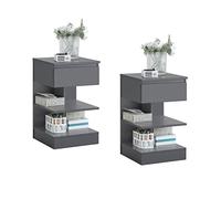 SoBuy Set de 2 Mesita de Noche con 1 cajón y 2 estantes, Mesa Auxiliar, Moderna Mesa de Noche Dormitorio, 39 x 39 x 65 cm, Gris, FBT49-HGx2