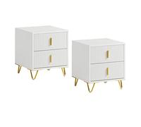 SoBuy Set de 2 Mesita de Noche con 2 cajones, Mesa Auxiliar, Moderna Mesa de Noche Dormitorio, 40 x 40 x 47 cm, Blanco, FBT115-Wx2