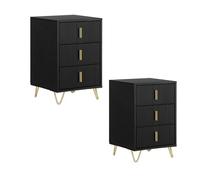SoBuy Set de 2 Mesita de Noche con 3 cajones, Mesa Auxiliar, Moderna Mesa de Noche Dormitorio, 40 x 40 x 63 cm, Negro, FBT115-L-SCHx2