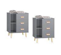 SoBuy Set de 2 Mesita de Noche con 3 cajones y 2 estantes, Mesa Auxiliar, Moderno Mesa de Noche Dormitorio, 48 x 40 x 60 cm, Gris, FBT95-HGx2