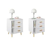 SoBuy Set de 2 Mesita de Noche con 3 cajones y 2 estantes, Mesa Auxiliar, Moderno Mesa de Noche Dormitorio, 48 x 40 x 60 cm, Blanco, FBT95-Wx2