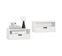 SoBuy Set de 2 Mesita de Noche Flotante - Estante de Pared Compacto con Cajón y Estante Abierto, Mesa de Noche para Dormitorio, 45 x 25 x 22 cm, Blanco, NKD03-Wx2