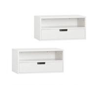 Sobuy | set de 2 mesitas de noche flotantes blancas | mesillas de noche con 2 cajones | mesa de noche en mdf | 45×25×22 cm | capacidad de carga 20 kg | nkd03-wx2 22 cm