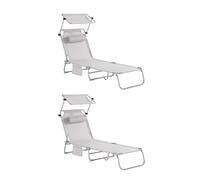 SoBuy Set de 2 Tumbona Plegable de Jardín, Silla Playa con Parasol, Almohada y Bolsillo Lateral, Tumbona Reclinable para Patio, Camping, Playa, Beige, 155x56x81cm, OGS48-MIx2